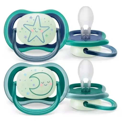Avent - 2Pk Ultra Air Chupeta Noturna, Estrela Adormecida e Lua, 6/18M