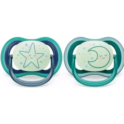 Avent - 2Pk Ultra Air Chupeta Noturna, Estrela Adormecida e Lua, 6/18M