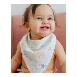 Babador, arco-íris e gotas de chuva reversíveis de musselina Little Unicorn Deluxe