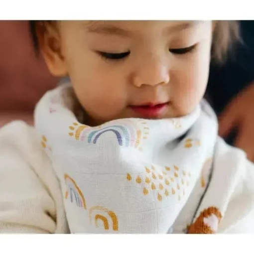 Babador, arco-íris e gotas de chuva reversíveis de musselina Little Unicorn Deluxe