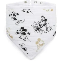 Babador de bandana de musselina Aden + Anais Disney Mickey's 90th, branco, preto e dourado