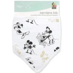 Babador de bandana de musselina Aden + Anais Disney Mickey's 90th, branco, preto e dourado
