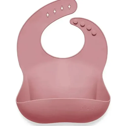 Babador de bebê de silicone Ali + Oli enrola e fica fechado (malva)