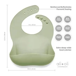 Babador de bebê de silicone Ali + Oli enrola e fica fechado (sálvia clara)