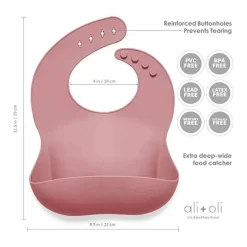 Babador de bebê de silicone Ali + Oli enrola e fica fechado (malva)