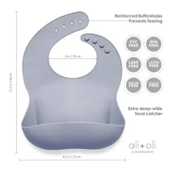 Babador de bebê de silicone Ali + Oli enrola e fica fechado (pedra)