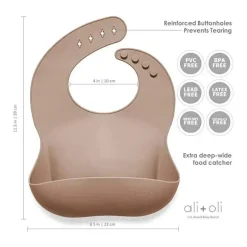 Babador de bebê de silicone Ali + Oli enrola e fica fechado (taupe)