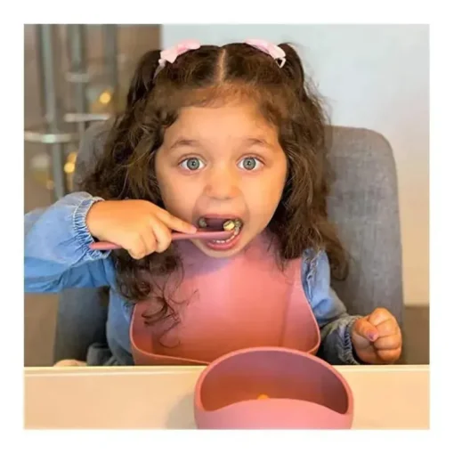 Babador de bebê de silicone Ali + Oli enrola e fica fechado (malva)