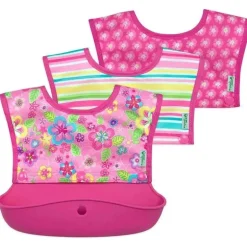 Babador de manga comprida I-Play bico verde Snap &amp; Go, campo de flores rosa, tamanho 6-18M