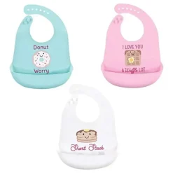 Babadores de silicone para bebês Baby Vision, rosquinhas de tamanho único (3PK)