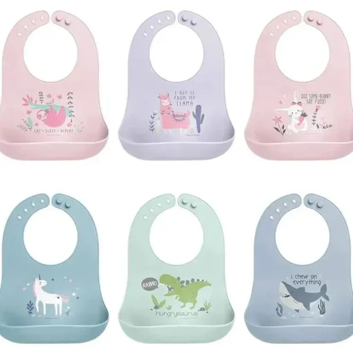Babadores Stephen Joseph 100% silicone para meninos, Dino
