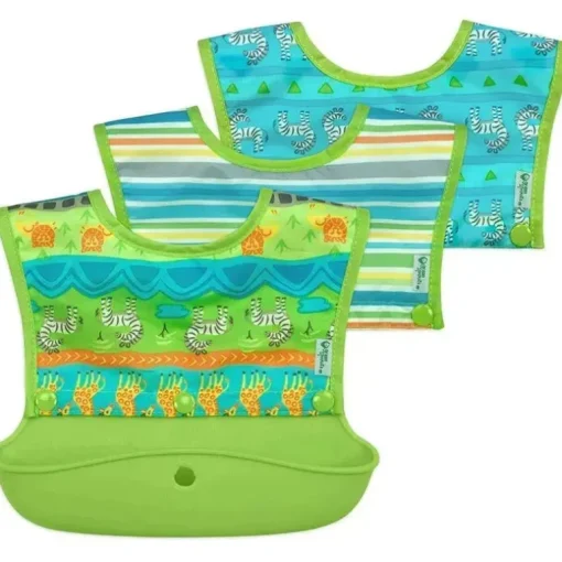 Babete de manga comprida com bicos verdes I-Play Snap &amp; Go, Safari verde, tamanho 6-18M