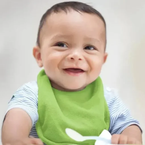 Babetes infantis secos com brotos verdes pacote com 10, azul 3-12M