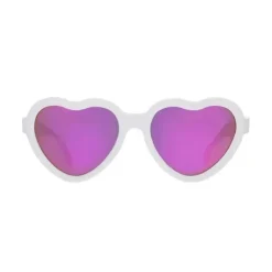 Babiators - The Sweetheart Wicked White Heart Shaped W/ Polarized Pink Lens Mirror Óculos de sol bebê - Idade 3-5