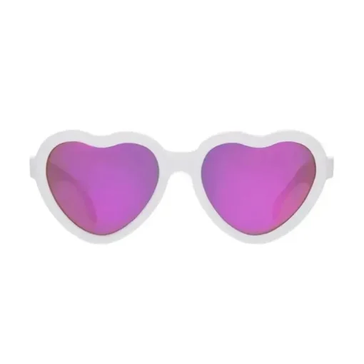 Babiators - The Sweetheart Wicked White Heart Shaped W/ Polarized Pink Lens Mirror Óculos de sol bebê - Idade 3-5