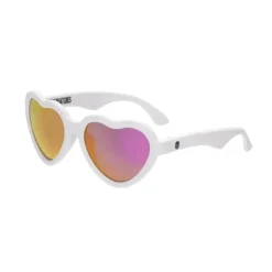 Babiators - The Sweetheart Wicked White Heart Shaped W/ Polarized Pink Lens Mirror Óculos de sol bebê - Idade 3-5