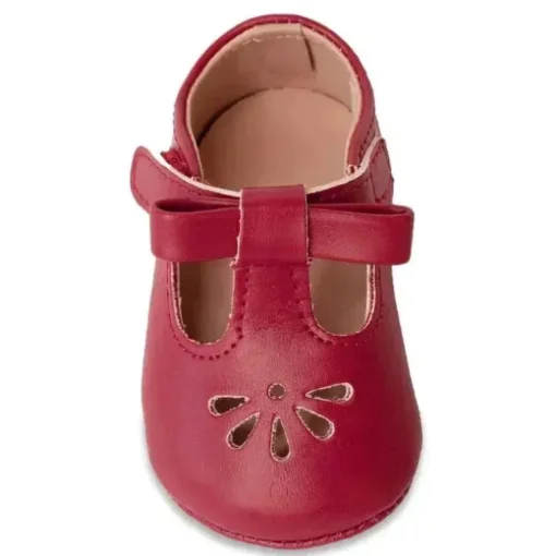 Baby Deer - Baby Girl Red Velvet T-Strap Sandal With Ankle Strap