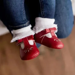 Baby Deer - Baby Girl Red Velvet T-Strap Sandal With Ankle Strap