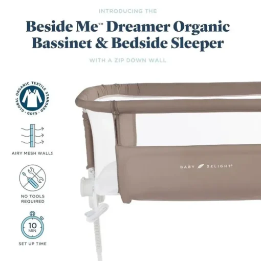 Baby Delight - Berço Beside Me Dreamer, ajuste de altura em 6 posições, Mocha orgânico