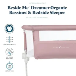 Baby Delight - Berço Beside Me Dreamer, ajuste de altura em 6 posições, rosa orgânica