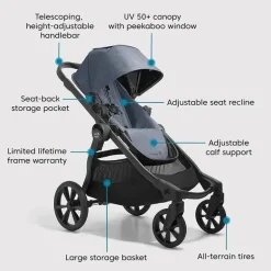 Baby Jogger - Carrinho City Select 2 simples a duplo, Radiant Slate