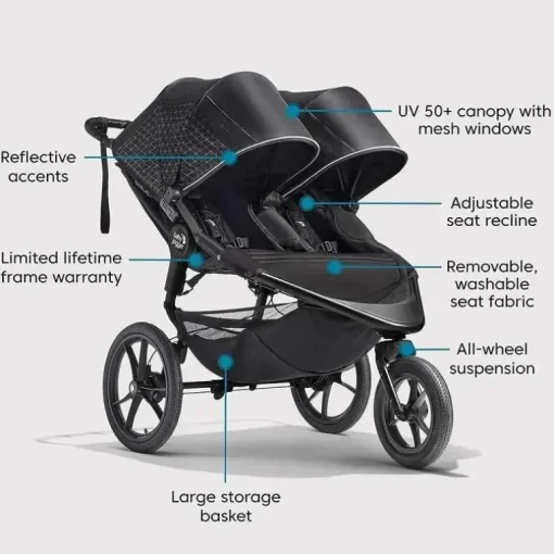 Baby Jogger - Carrinho de corrida duplo Summit X3, preto meia-noite