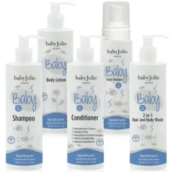 Baby Jolie - conjunto de banho para bebê 5 unidades (shampoo, loção corporal, condicionador, shampoo de espuma e sabonete líquido 2 em 1 para cabelo e corpo)