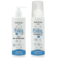 Baby Jolie - Conjunto de lavagem para bebês (xampu 2 em 1 para corpo e cabelo e espuma)