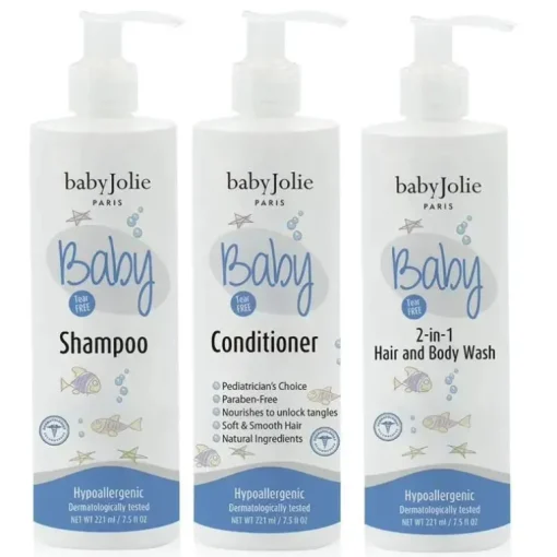 Baby Jolie - Conjunto para hora do banho do bebê (shampoo, condicionador, sabonete líquido 2 em 1)