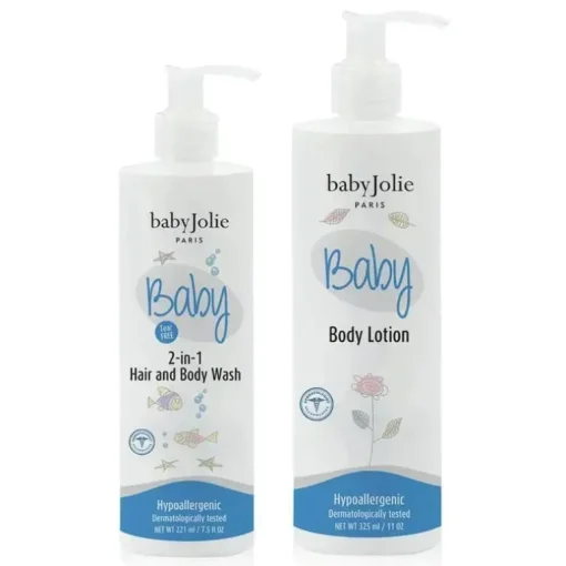 Baby Jolie - Pacote de banho de bebê (loção corporal e sabonete líquido para cabelo e corpo 2 em 1)