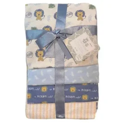 Baby King - CribMates Boys, cobertores de algodão, pacote com 4, Lion Roary Blue