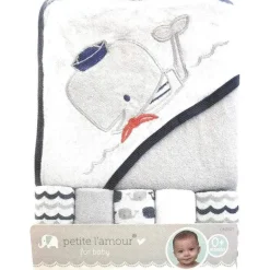 Baby King 6 peças com capuz e toalhinhas baleia