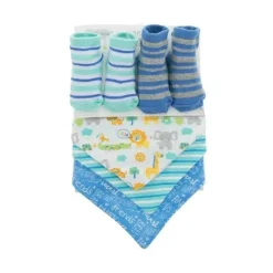 Baby King - 2Pk Baby Boy Bootie e 3Pk Bandana Bib Safari Animals, Azul
