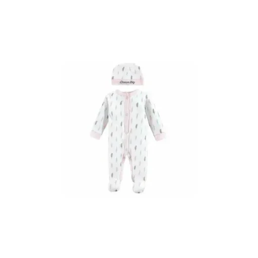 Baby Vision - 2 peças Baby Girl Sleep N Play e Conjunto de Touca, Preemie, Penas