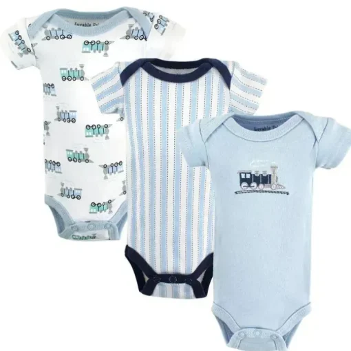 Baby Vision - Body de algodão bebê menino 3 peças, preemie, trem
