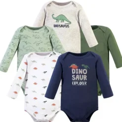 Baby Vision - Bodys manga longa de algodão para bebê menino 5 unidades, Dinosaur Explorer