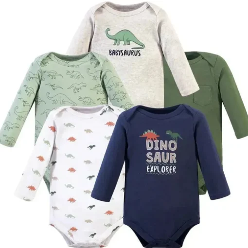 Baby Vision - Bodys manga longa de algodão para bebê menino 5 unidades, Dinosaur Explorer
