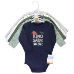 Baby Vision - Bodys manga longa de algodão para bebê menino 5 unidades, Dinosaur Explorer
