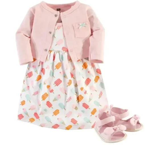 Baby Vision - Cardigan de bebê menina, conjunto de vestido e sapatos, sorvete