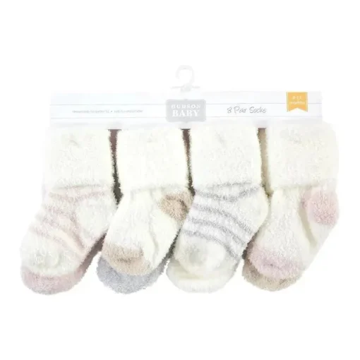 Baby Vision - Chenille Socks 8Pk, Pink Neutral Stripe - Small