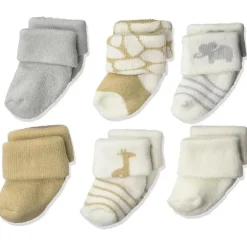 Baby Vision - Conjunto de meias unissex para bebês recém-nascidos e bebês Luvable Friends, Safari, 0-3 meses, 6 unidades