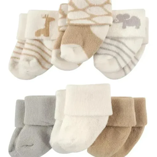 Baby Vision - Conjunto de meias unissex para bebês recém-nascidos e bebês Luvable Friends, Safari, 0-3 meses, 6 unidades