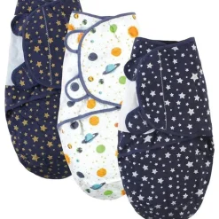 Baby Vision - Hudson Baby Unissex Bebê Acolchoado Algodão Swaddle Wrap 3pk, Estrelas Metálicas, 0-3 Meses