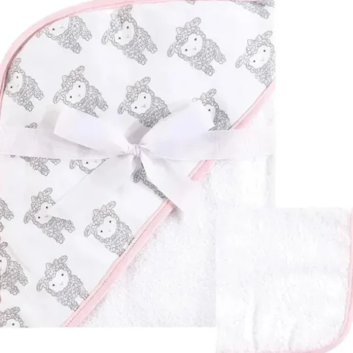 Baby Vision - Hudson Baby Toalha e Toalha Unissex de Algodão com Capuz para Bebê, Cordeiro