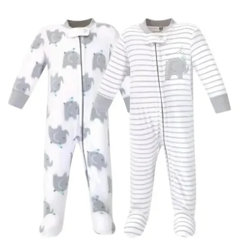 Baby Vision - Hudson Baby Unissex 2Pk Fleece Zíper Dormir e Brincar, Elefantes