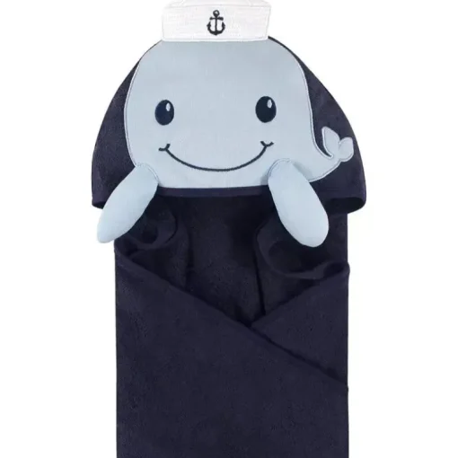 Baby Vision – Little Treasure Unissex Bebê Algodão Toalha com Capuz, Baleia Marinheiro