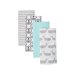 Baby Vision - Panos de arroto de flanela de algodão unissex Hudson Baby 4Pk, baleia