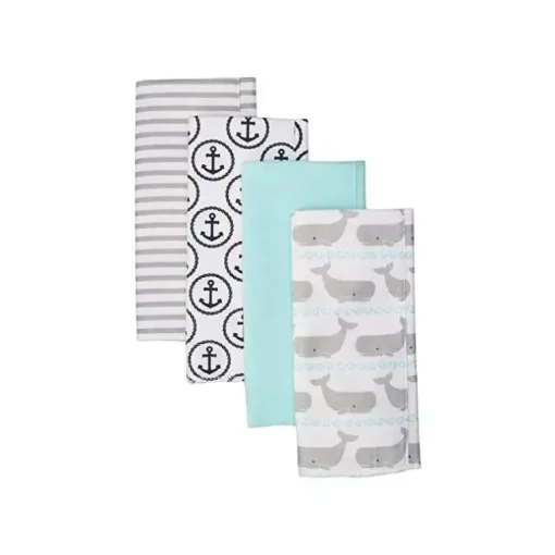 Baby Vision - Panos de arroto de flanela de algodão unissex Hudson Baby 4Pk, baleia