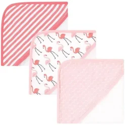 Baby Vision - 3Pk Hudson Baby Toalhas com capuz rico em algodão, Coral Flamingo