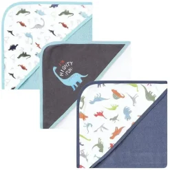 Baby Vision - 3Pk Hudson Baby Cotton Rich Toalhas com capuz, Dinossauros